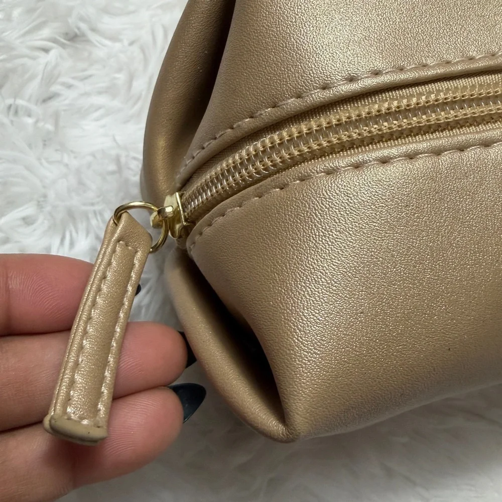 Gold Cosmetic Pouch with Logo Accent - Women Bags